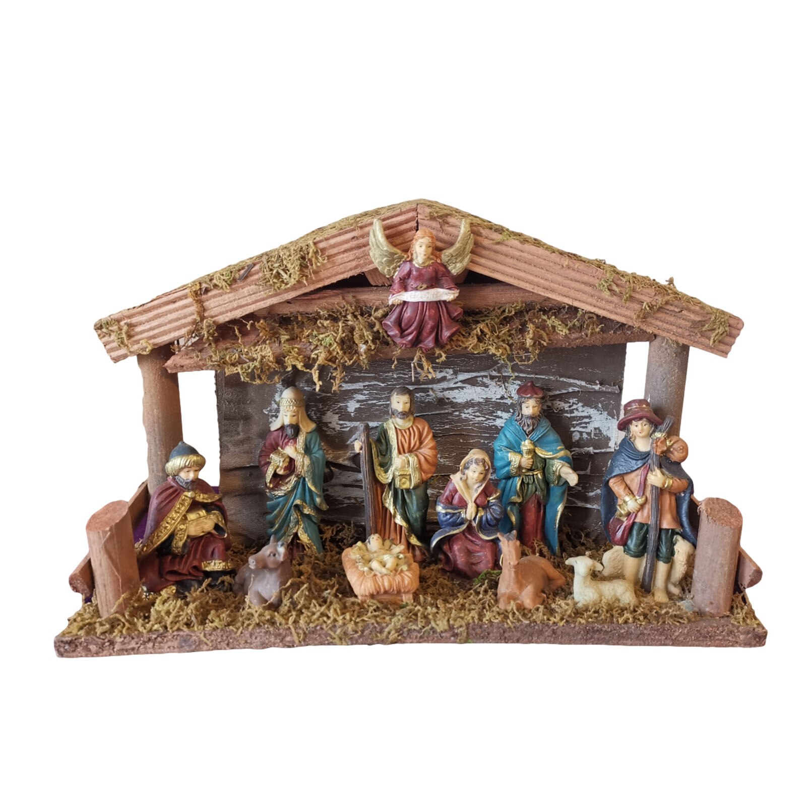 Statue Nativity Scene Set Baby Jesus Manger Christmas Nativity Ornament LED String Lights Resin Jesus Decoration: W