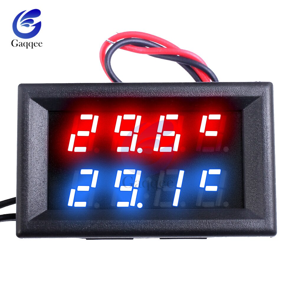 Dc 4v-28v mini dobbelt display digital temperaturregulator temperaturføler termometer testkontrol + vandtæt ntcprobe: 4 cifre 4v-28v blå