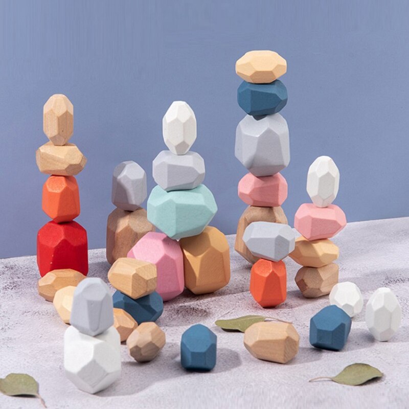 per bambini in Legno Colorato di Pietra Jenga Blocchi di Costruzione Giocattoli Educativi Creativo nordico Stile Accatastamento Gioco Arcobaleno di Legno del Regalo Del Giocattolo
