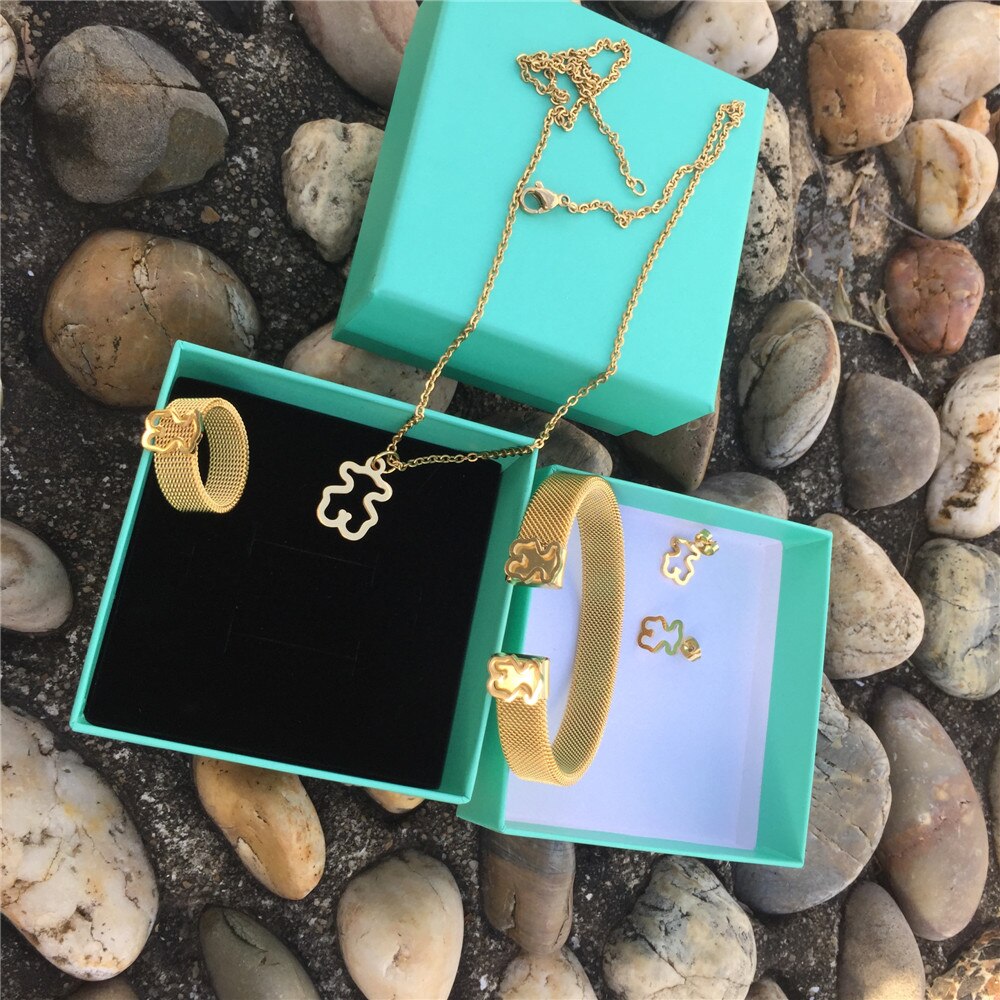 Anillo Oso de collares, pulseras y pendientes de oro de acero inoxidable de color oso anillos muchos puede seleccionar superior de