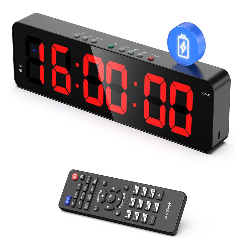 Remote Gym Timer 2 inch Ultra-Clear Interval Time Timers with LED Countdown/Up Wall Clock Battery Power Fitness Timer Stopwatch