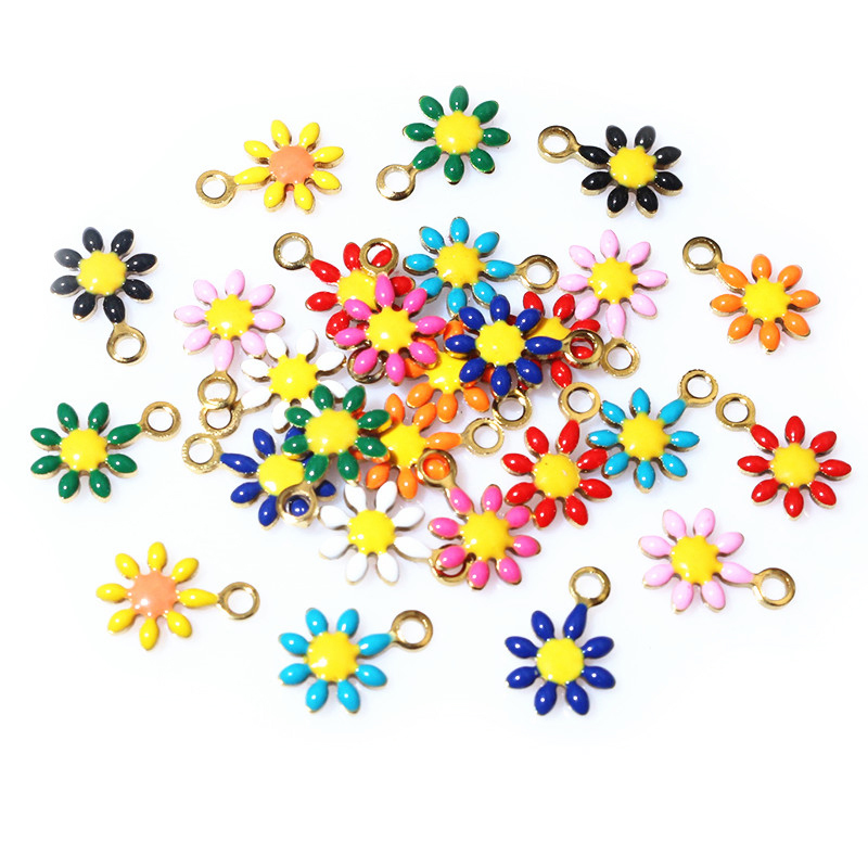 20 unidades, colgante de 10x7mm de flores pequeñas, colgante de esmalte de acero inoxidable, accesorios para hacer joyas DIY, accesorios para collar, pendientes