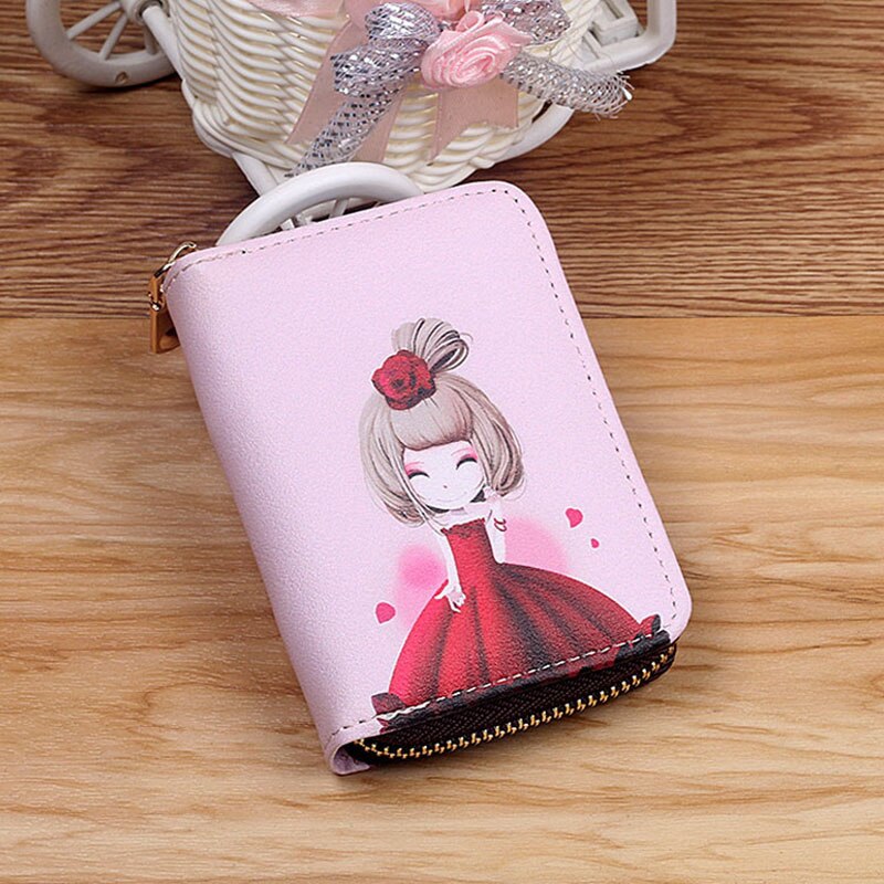 Animals Printed Women Card Bag PU Leather Wallet Cartoon Business Card Case Credit Card Holder Girl Zipper Clutch Bag: 15