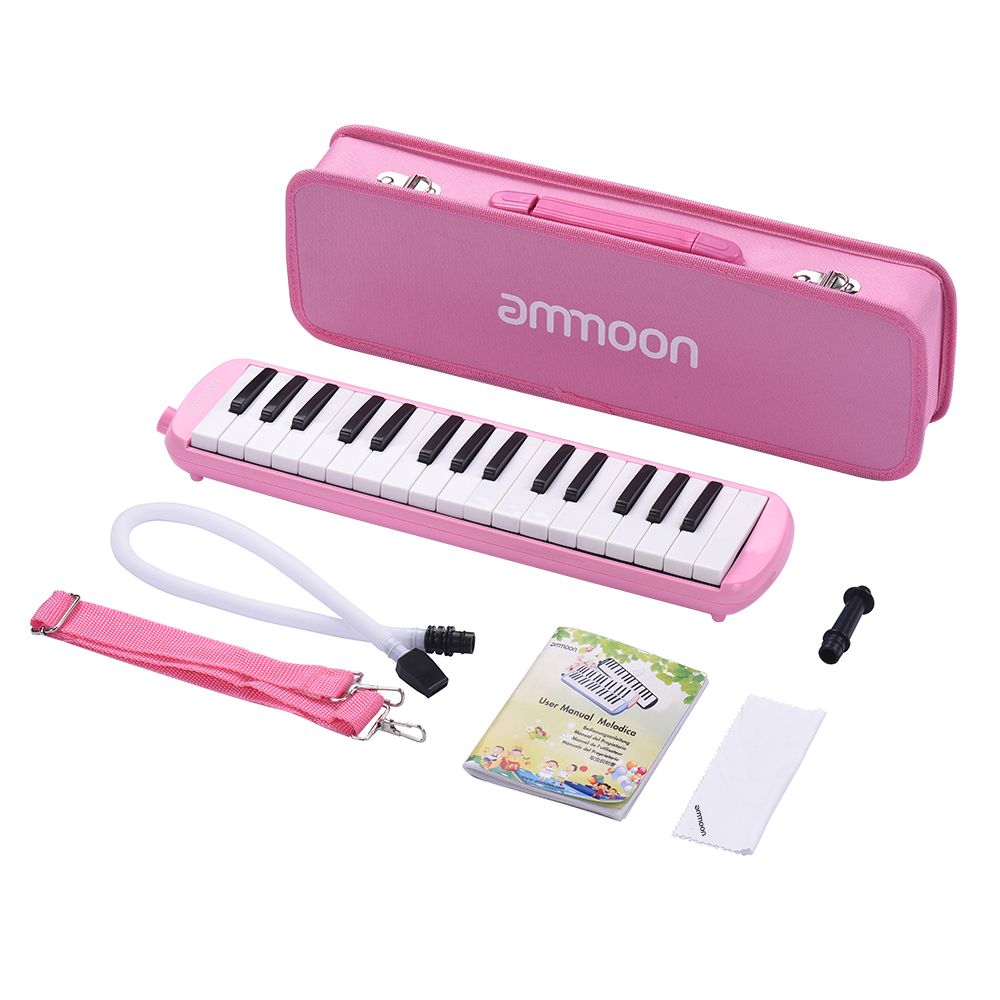 Ammoon 32 Tasti Melodica Bocca Organo pianoforte Tastiera Stile Armonica con Boccaglio Panno di Pulizia Custodia da trasporto per I Principianti per Bambini: Colore rosa