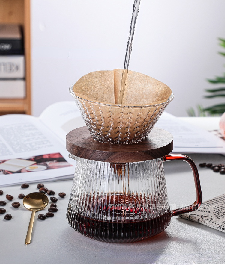 Vertical Pattern Glass Cafeteira Drip Coffee Maker Factory Stock Glass Sharing Pot V60 Set Supporting Coffee Tools