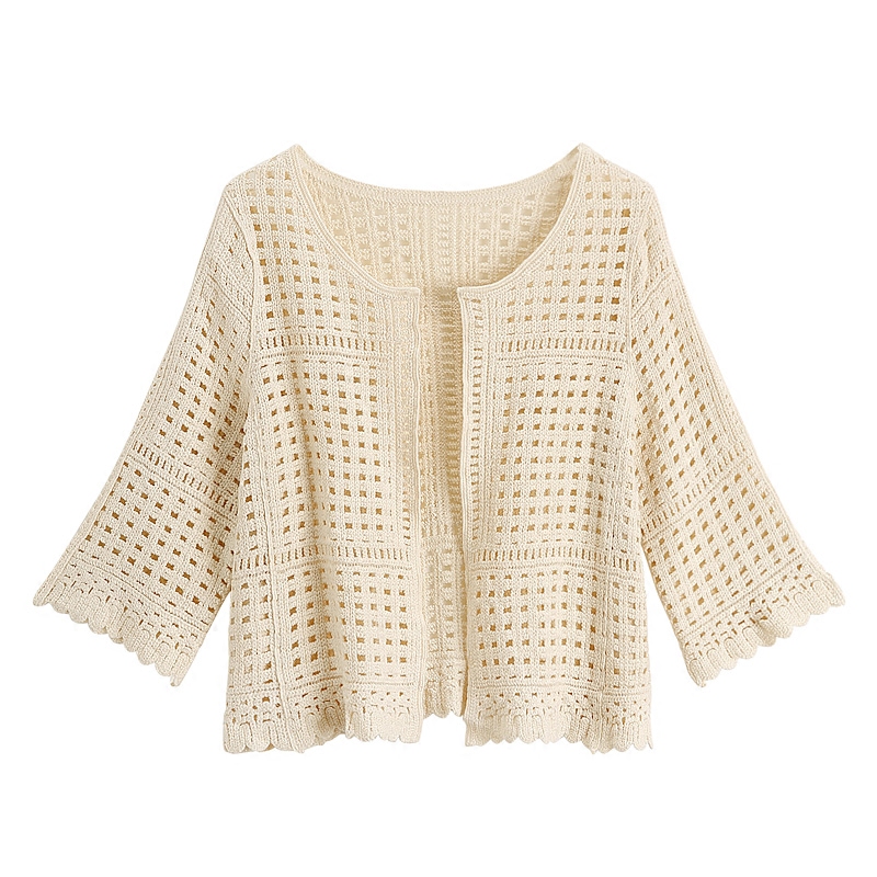 GRACE KARIN Dames hol gehaakte zomer vest open voorkant vleermuismouwen boho kimono vesten losse pasvorm gebreide kleding voor vakantie, Kaki, L