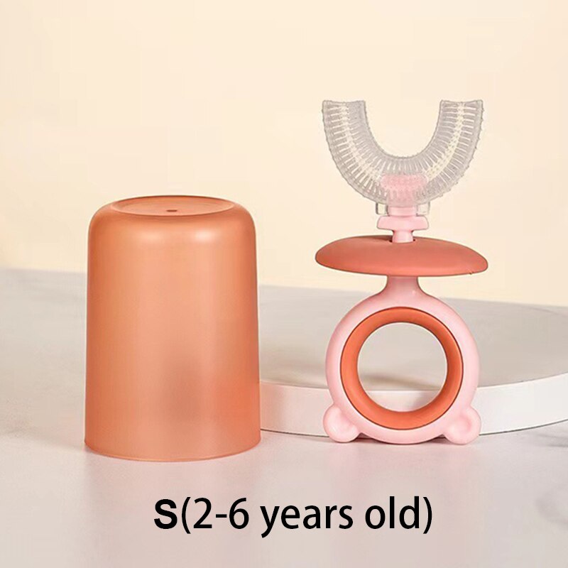 Spazzolino da denti per bambini con tazza spazzola a forma di U in Silicone cura orale spazzolino da denti per bambini senza BPA 360 gradi pulizia dei denti: red S