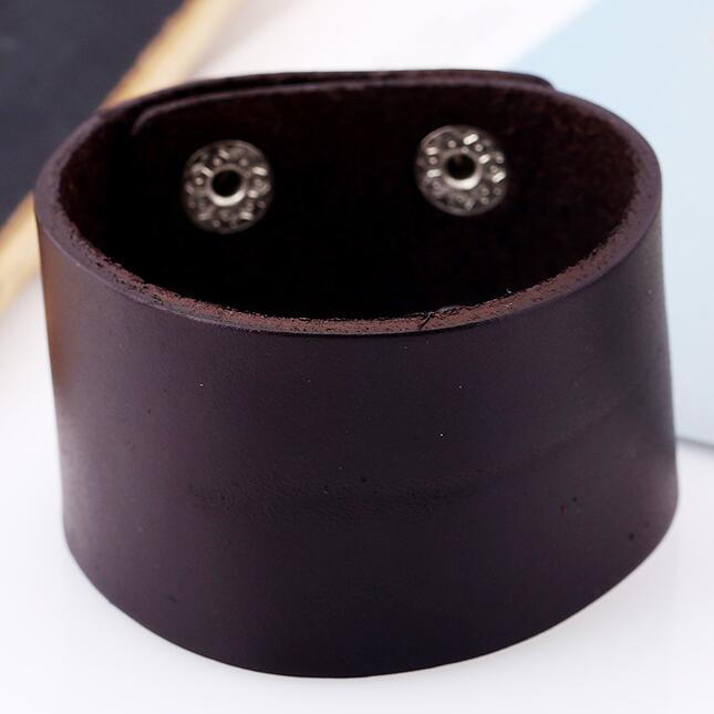 Punk Zwart Bruin Brede Lederen Polsbandjes Manchet Armband Gothic Casual Vrouwen Mannen Biker Eenvoudige Charme Bangle Vintage Sieraden: BROWN