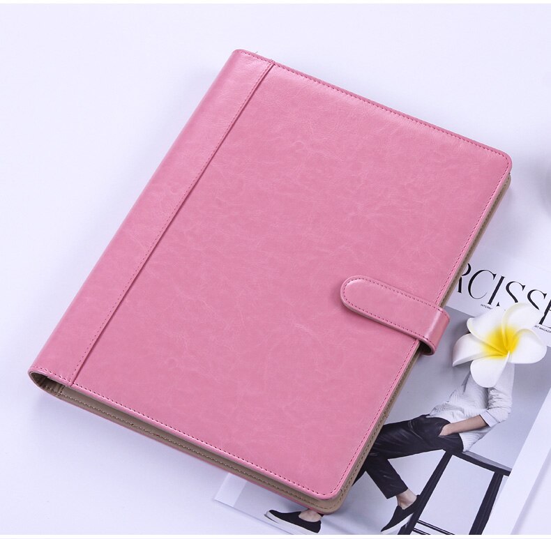 Portafolio de cuero PU A4 para negocios, soporte para archivos, carpeta de letreros para conferencias de ventas, con calculadora, estante de soporte móvil: pink