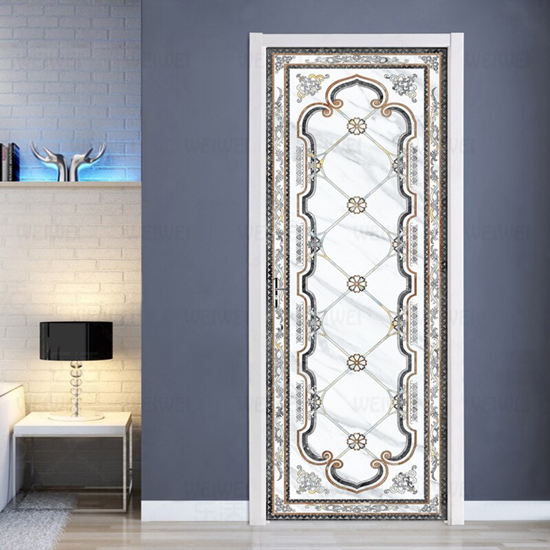 Pvc Waterdichte Zelfklevende Deur Sticker Marmer Bloem Patroon Behang Woonkamer Slaapkamer Deur Behang Muur Sticker Mural