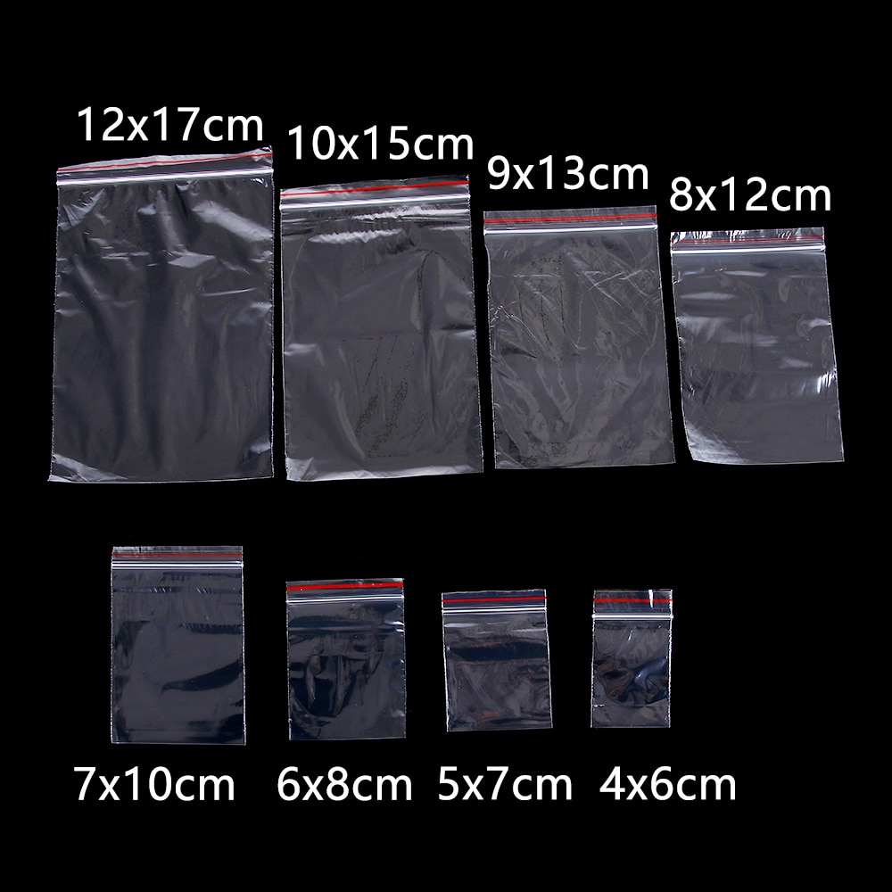100pcs/pack Clear Reclosable Jewelry Zip With Lock Bag Plastic Self Adhesive Zipper Bag PE Pouch Poly Clear Bags
