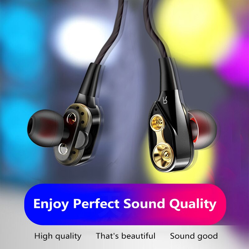 Deep Bass Wired Earphone Dual Drive Stereo In-Ear Earbud Headphones With Noise Cancelling Microphone Sport Gaming Headset