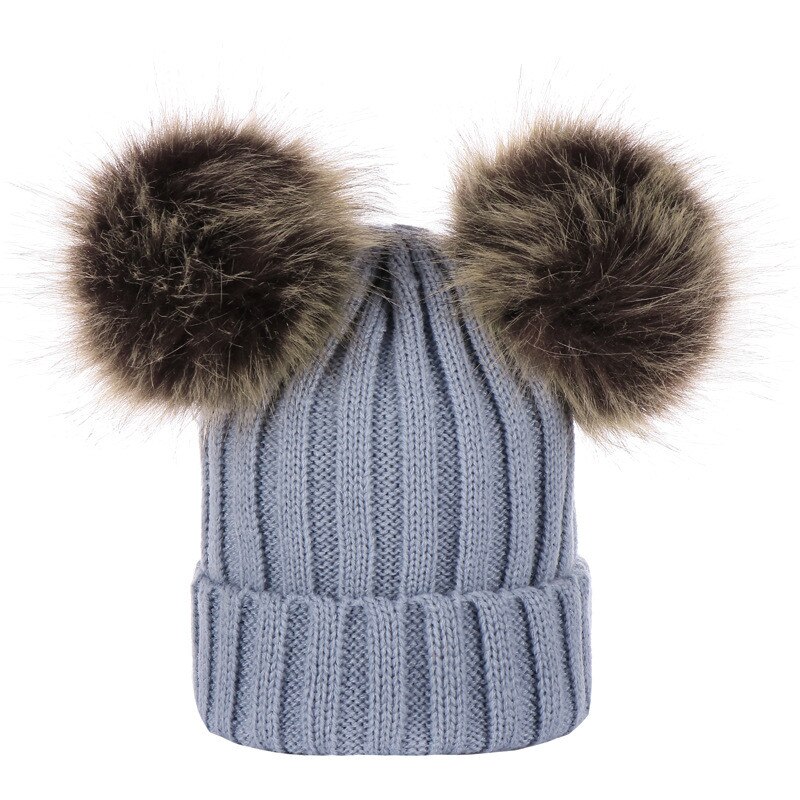 Leuke gebreide kinderen hoed met een sjaal dubbele bal faux fur hoeden sjaals set winter accessoires voor baby sjaal muts kids: 14
