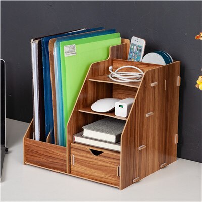 Wood Desk Organizer Office Bureau Pen Holder Wooden Sorter with Drawer Organizer Pen Pencil Organizer: brown