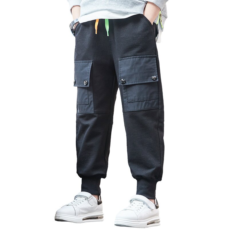 Pantalon Cargo pour garçon de 4 à 14 ans, avec poches, Style coréen, printemps automne, pantalon de Sport en coton, pantalon de loisirs pour enfants