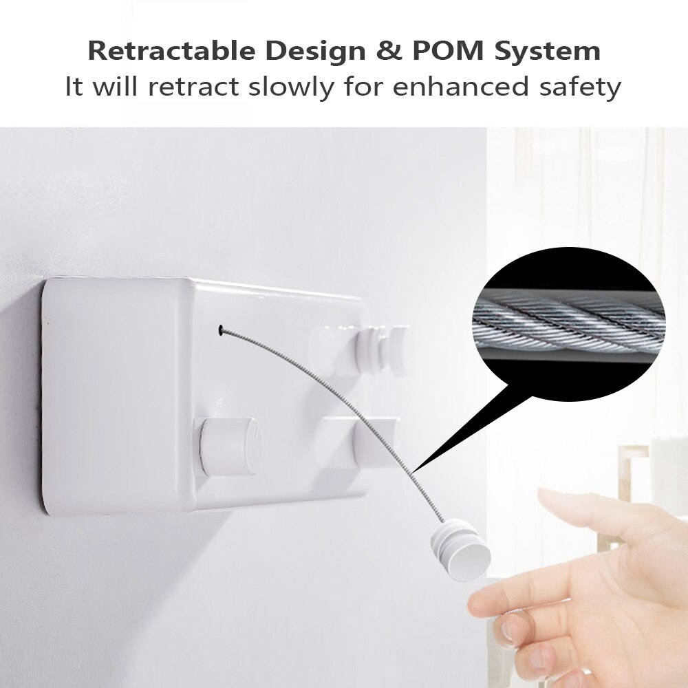 4.2M Double Row Clothesline Wall Mounted Retractable Clothes Dryer Steel Rope Wall Hanger Laundry Dryer Indoor Clothes Line Rope