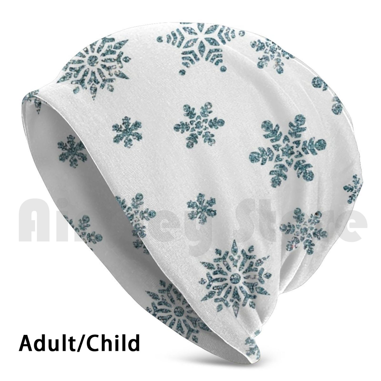Snowflakes-Snow Beanies Pullover Cap Comfortable Winter Snow Flake Blue Sparkling Flakes Year Year End Party
