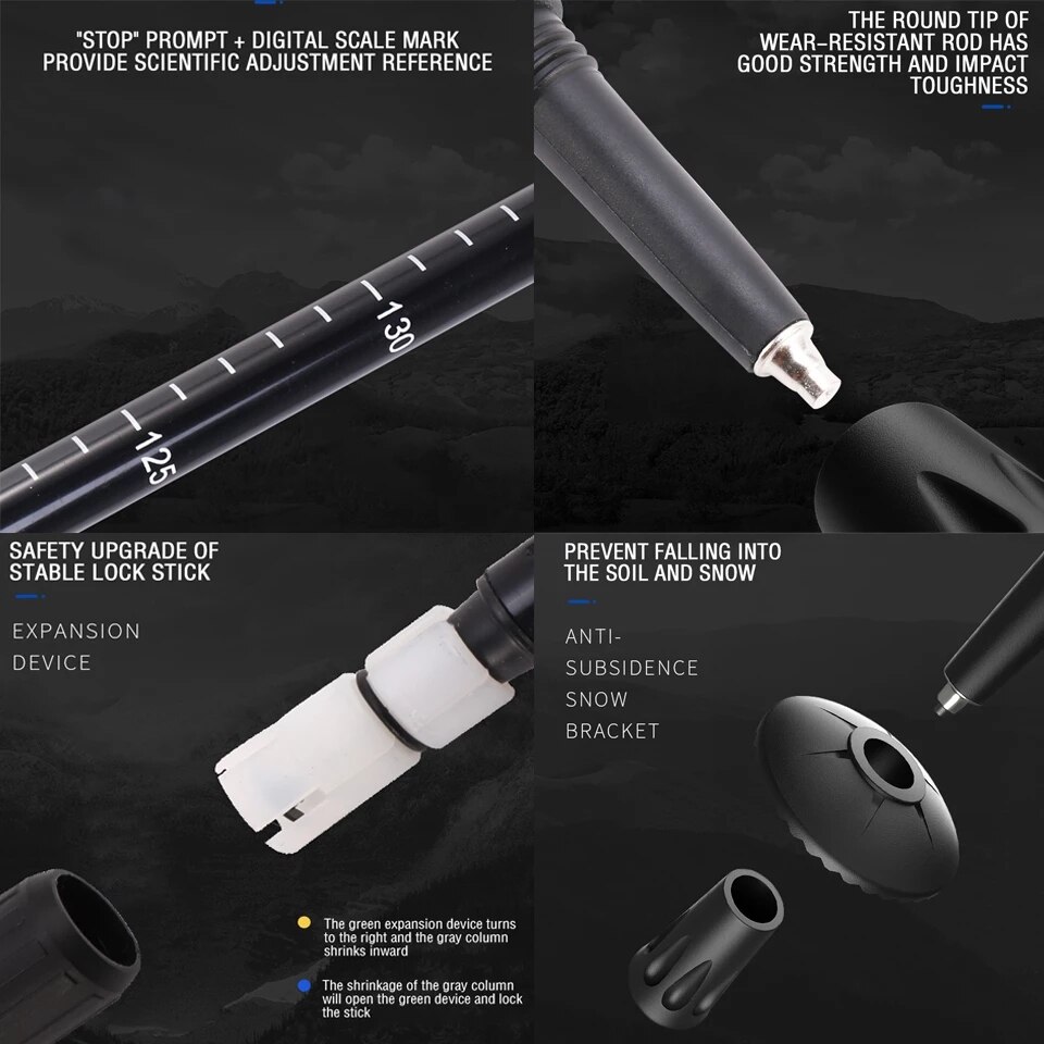 65-135cm Walking Sticks Hiking Poles Adjustable Trekking Poles Telescopic Scandinavian Anti Shock Carbon Al alloy