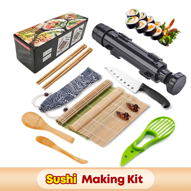 DIY Sushi Making Kit Roll Maker Sticks Rice Mold Kitchen Meat Tools Japanese Goods Set Bento Accessories Cooked Gadgets Nori