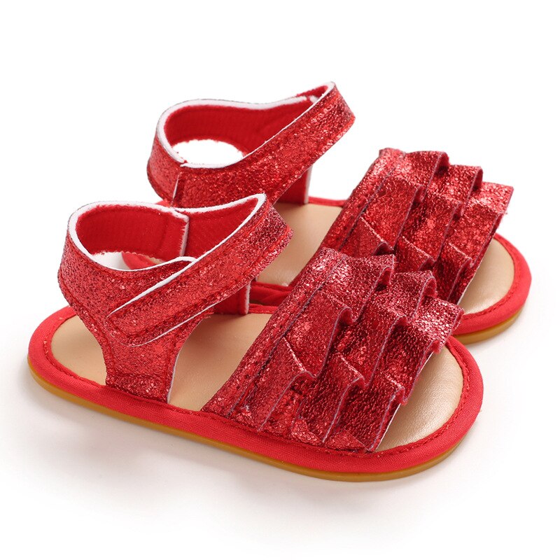 Baby Baby Meisje Schoenen Peuter Flats Sandalen Premium Zachte Rubberen Zool Anti-Slip Zomer Bloem Kant Crib Eerste Walker shoes0-18M: B242-red / 7-12 Months
