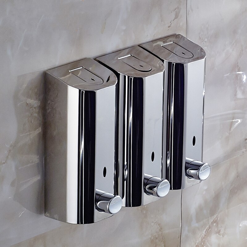Bathroom Hand Soap Set Dispenser Chrome Stainless Steel Luquid Soap Saver Shampoo Dispenser Wall Mounted Detergent Dispensers: B3