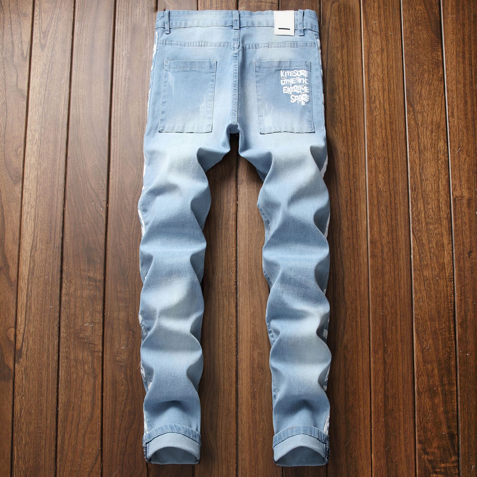 Gat Stretch Gedrukt Mannen Denim Jeans Broek Lange Classic Slim Fit Broek Voor Heren Streetwear Ripped Jeans Mannelijke Kleren
