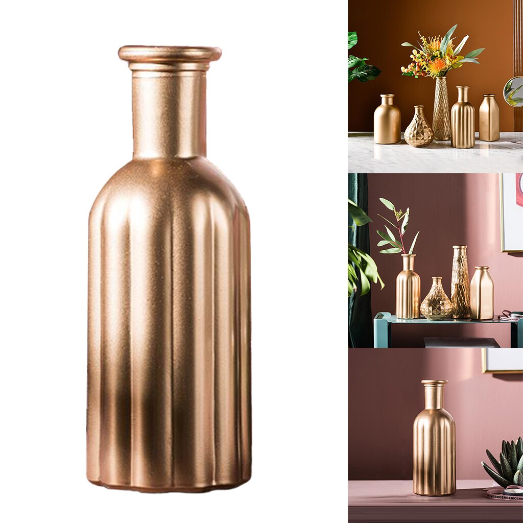 European Golden Flower Vase Plant Container Glass Desktop Sculpture Ornament: D