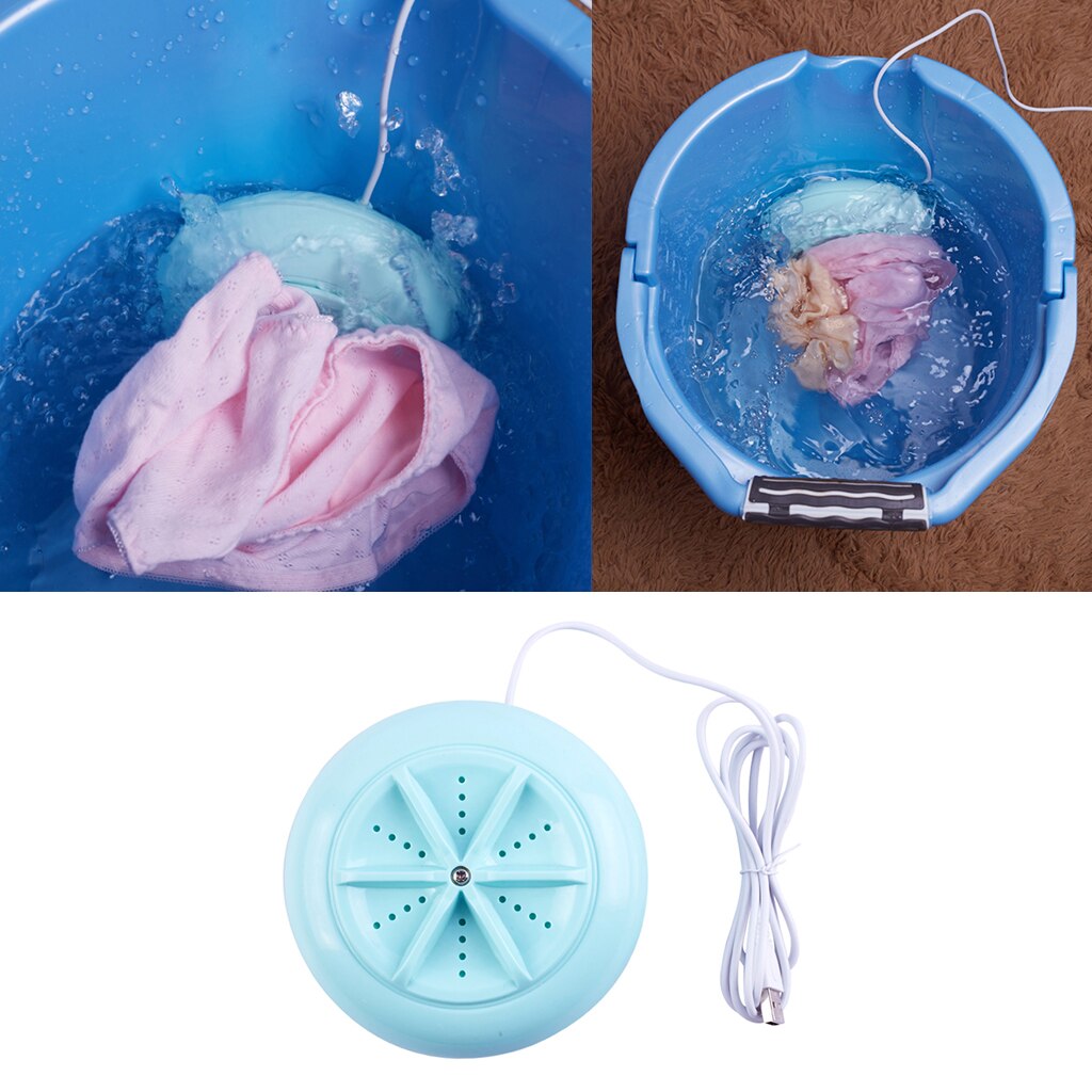 Portable Washing Machine + Sponge Makeup Brush Travel Camping Motorhome Blue