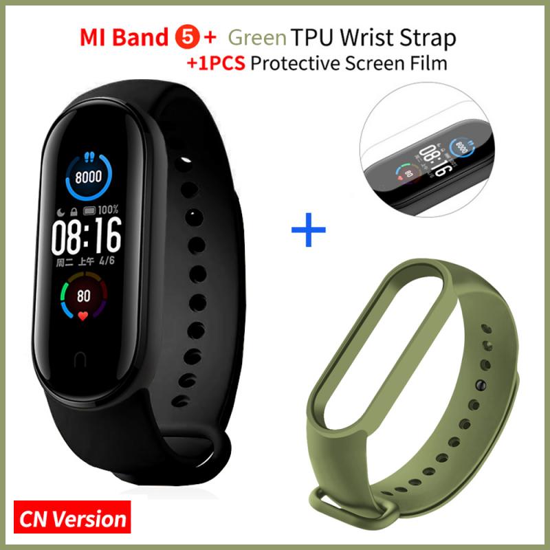 1.1 "originale Xiaomi Mi Banda 5 Braccialetto Intelligente Schermo AMOLED Miband 5 Smartband Per Il Fitness Traker Bluetooth di Sport Intelligente Braccialetti: CN Add Green