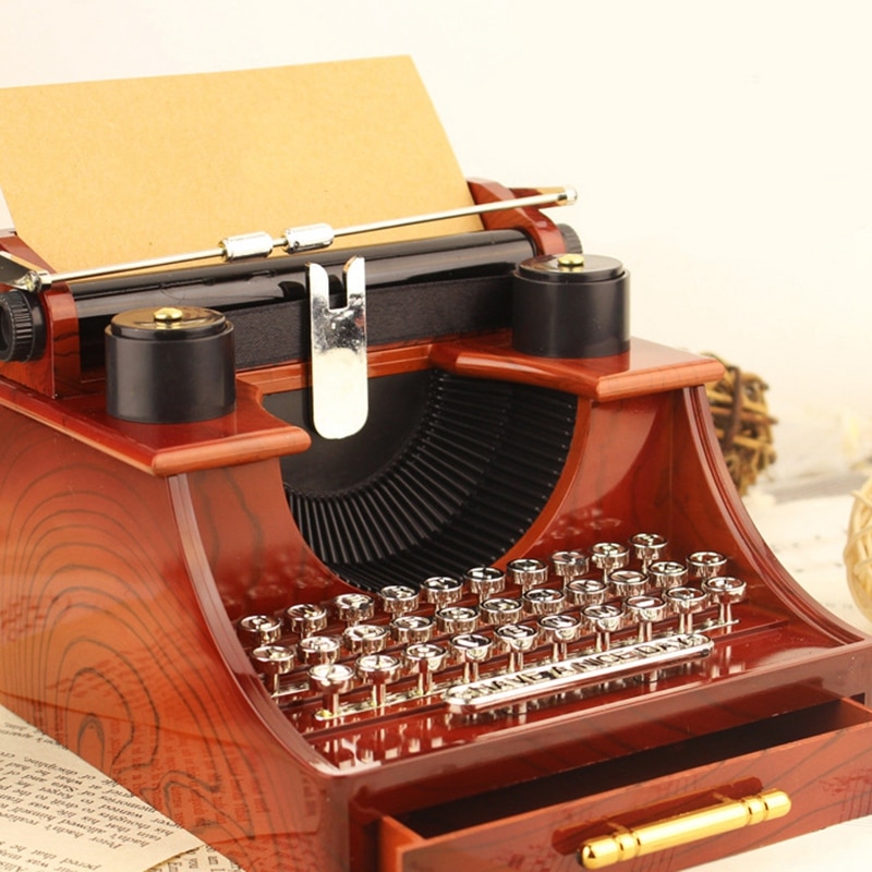 Caja de música de máquina de escribir Vintage Retro Para el hogar, habitación, oficina, decoración mecánica, caja de música Retro para niños