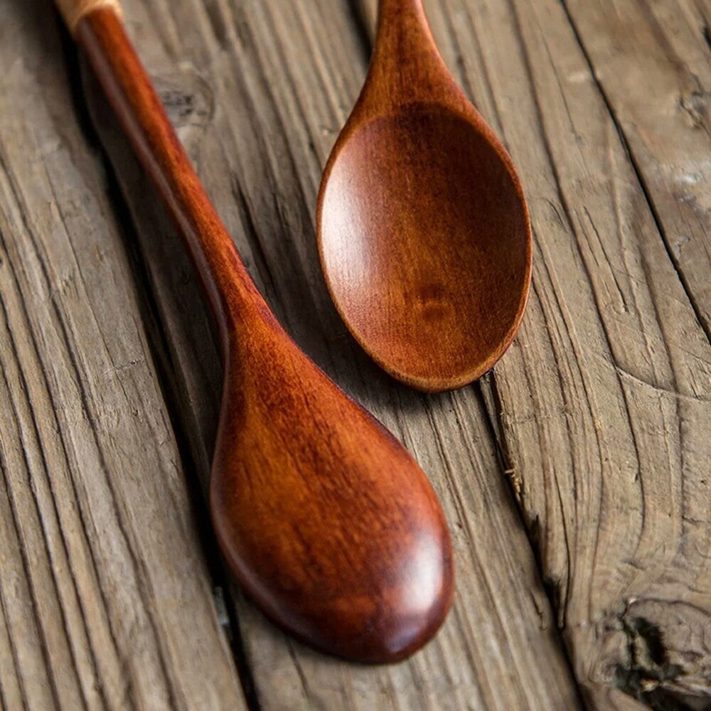 Baby Teaspoon Spoon Food Feeding Spoon Fork Utensils Long Handled Wooden Soup Spoon Children Tableware