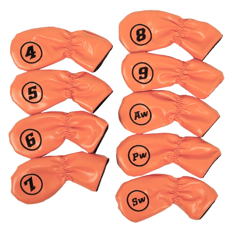 9-delige Golfs Iron Head Cover met aantal voor nek Golfs Club Head Dikke synthetische PU-lederen Golfs Head Cover: Oranje