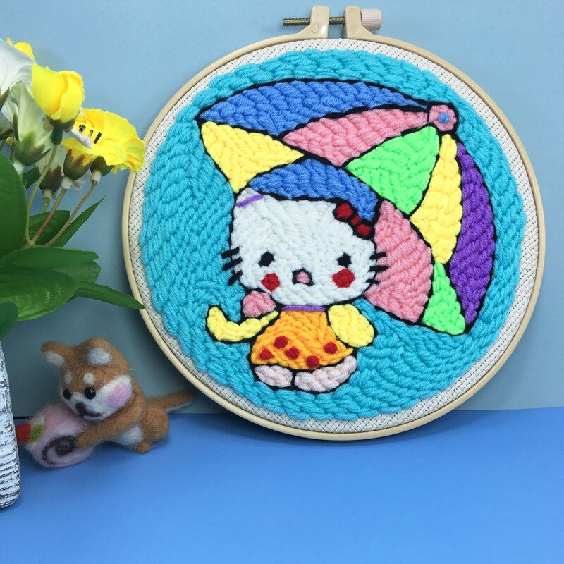 Punch Embroidery Kit Easy Punch Needle Embroidery Kit with Hoop for Beginner Handmade Sewing Kits Craft: mao / without punchneedle