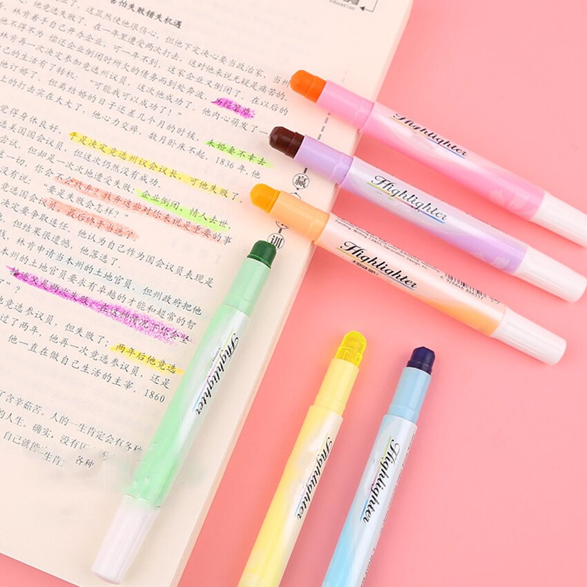 6 Pcs/set Round Head Markers Pen Set Cute Highlighter Solid Ink Makers Pen plastic Drawing Pen Smooth Writing for kids student