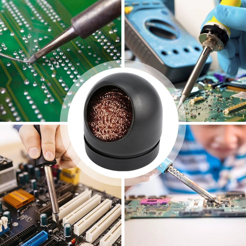 Black/Gold Welding Soldering Solder Iron Clip Cleaner Cleaning Steel with Sponge and Holder Mesh Filter Tin Remove