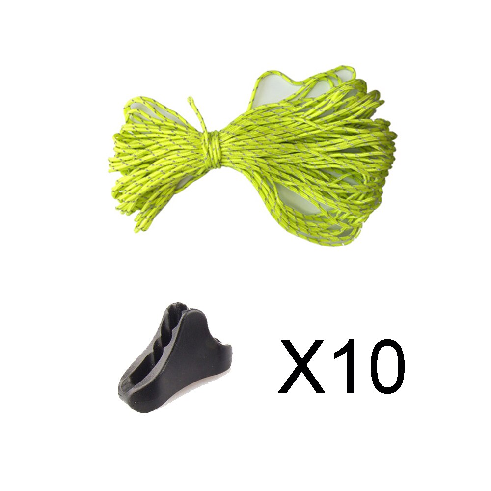 Reflecterende Paracord Tent Cord Touw Camping Luifel Touw Runner Guy Lijn Tent Fastener Wind Touw Gesp Driehoek Sluiting Stopper: 10 stopper greenrope