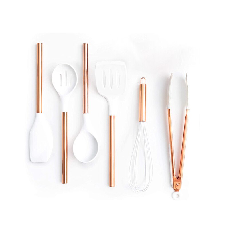 6/7 Pcs Silicone Kitchen Spatula Set,Cooking Utensils Sets with Rose Gold Handle Silicone Kitchen Tools Non-stick Kitchenware