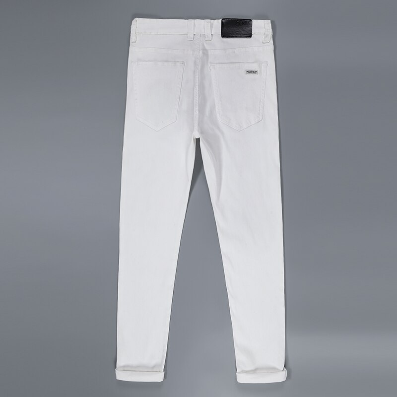 Men White Cotton Slim Straight Men Casual Stretch Skinny Jeans Straight fit Trousers White Pants Solid Colors Jeans