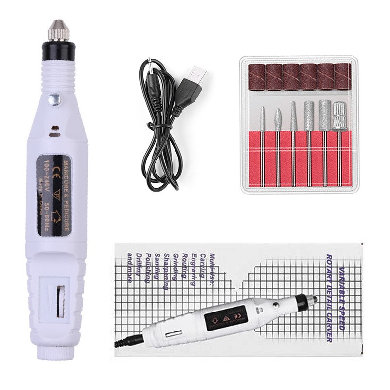 Professionele Elektrische Nagel Boor Machine Manicure Machine Pedicure Boor Set Keramische Nagelvijl Nail Boor Apparatuur Gereedschappen: USB WHITE