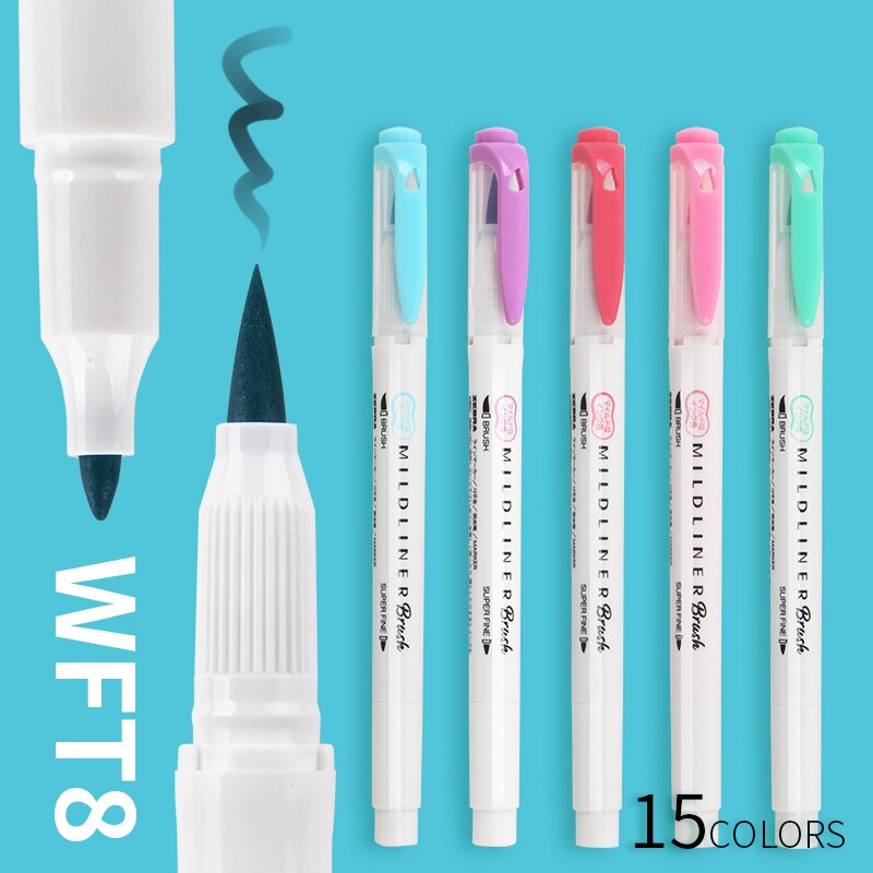 1 szt. Zebra WFT8 series dwugłowicowy fluorescencyjny marker (szczotka miękka końcówka + cienka końcówka końcówki) WKT7 ten sam kolor akwarela długopis do malowania