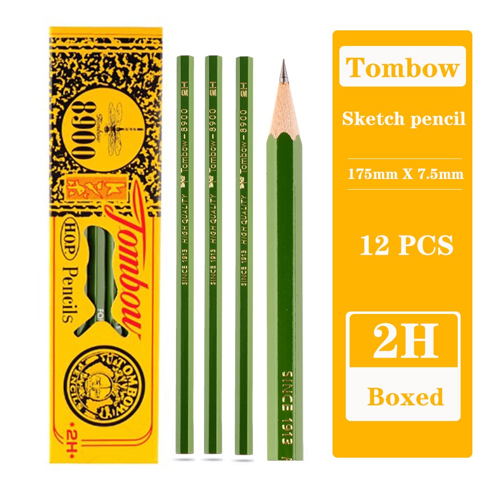 12pcs Japanese Tombow 8900 Wooden Pencils Classic Sketching Classic Hexagonal Wood Stationery Drawing Pencil Set: 12 Pcs 2H