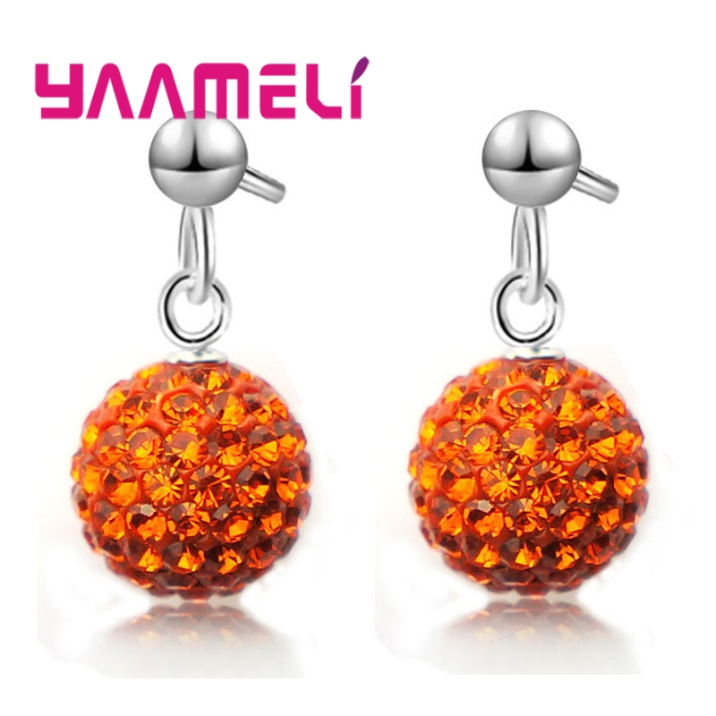 Pendientes de plata esterlina 925 para mujer y niña, aretes de cristal austriaco con bola de discoteca, aro con palanca trasera, joyería Huggie,: Rojo óxido
