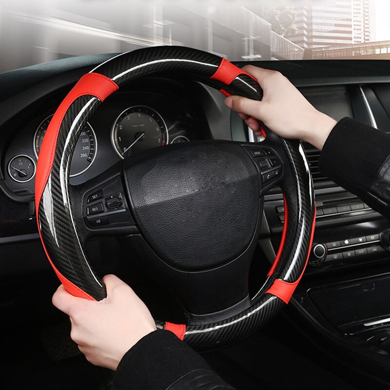 SUV Steering Wheel Cover Black+Red 38cm Antiskid Splicing 15 Inch Trim Exterior Replacement