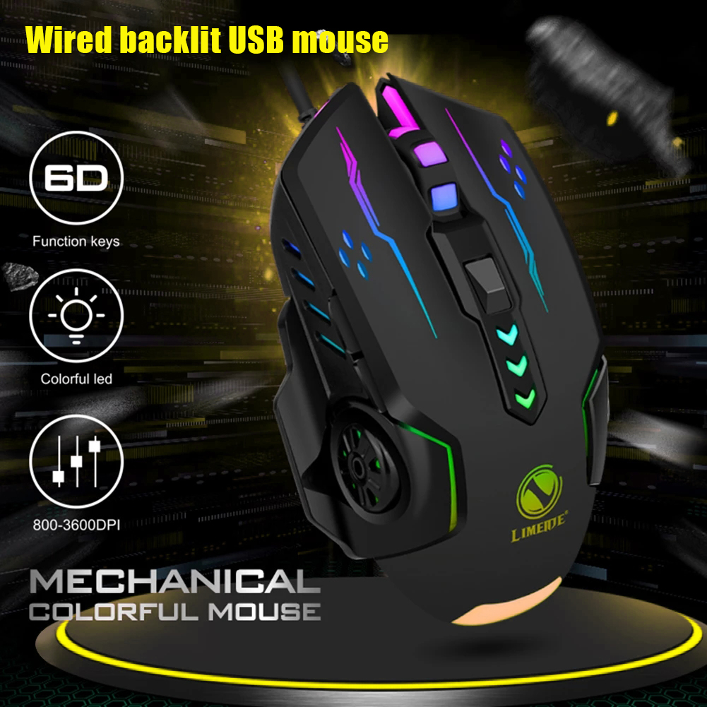 E-Sport Wired Gaming Mouse 3600Dpi 6 Knoppen Muizen Backlit 6D Kleurrijke Led Licht Gloeiende Muis Voor Laptop pc Computer Gamer