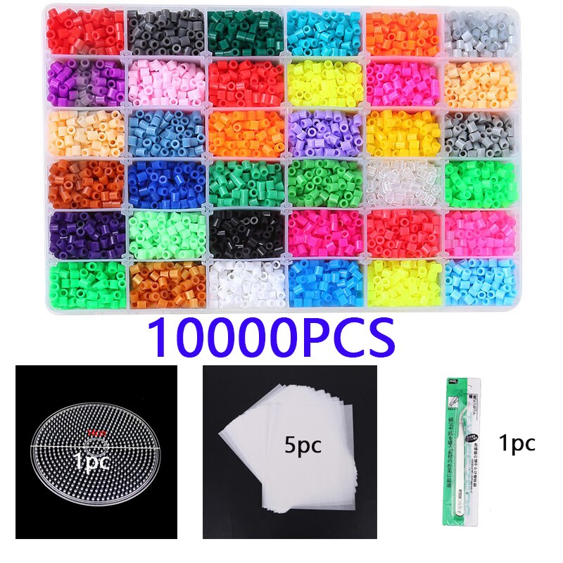 Juego de 24/36/48 colores de cuentas Hama, juguetes de cuentas, 5MM, educativo para niños, bricolaje, fusible de juguetes, cuentas, tamaño grande, hojas de papel de planchado: 10000pcs