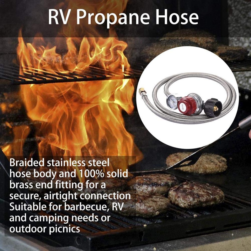 0~30 Psi Propane Regulator High Pressure Gas Regulator Adjustable Braided 3/8 Inch Flare Swivel Nut Hose Connector With Gauge