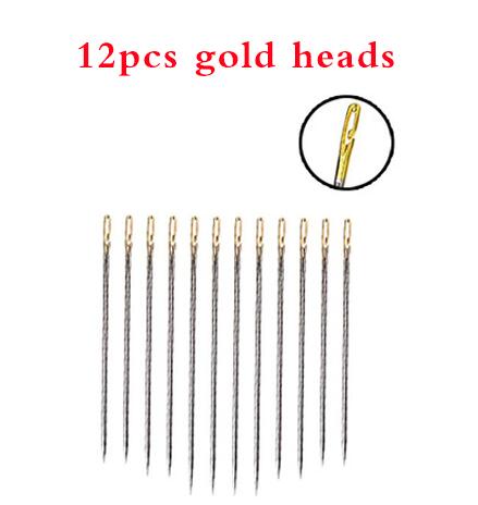 12/24Pcs Self Threading Needles Household Sewing Accessories DIY Tools Double Hole Easy to Thread Handmade Needle: 12pcs gold
