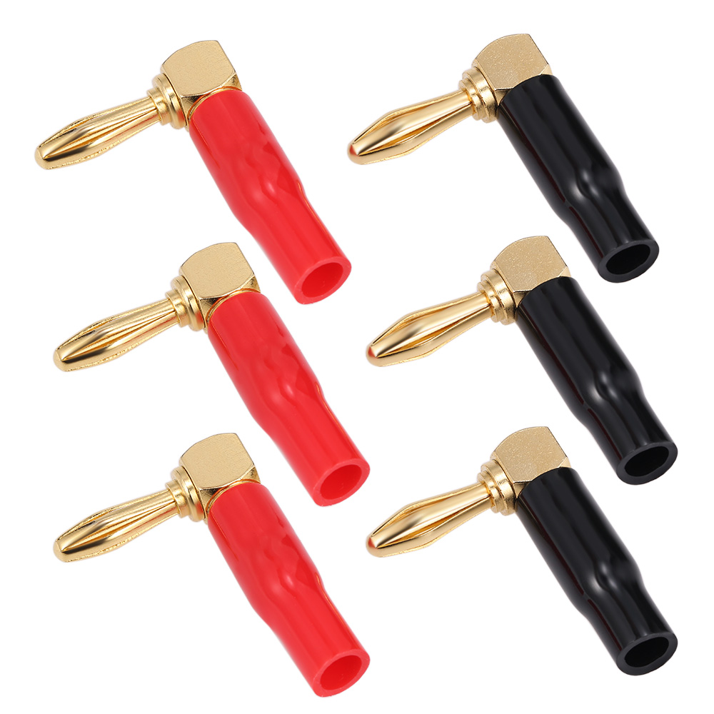 Connector met Zwarte + Rode Banaan Plug op Haakse 24 K Plated Banaan Kabel Schroef Plug Connector