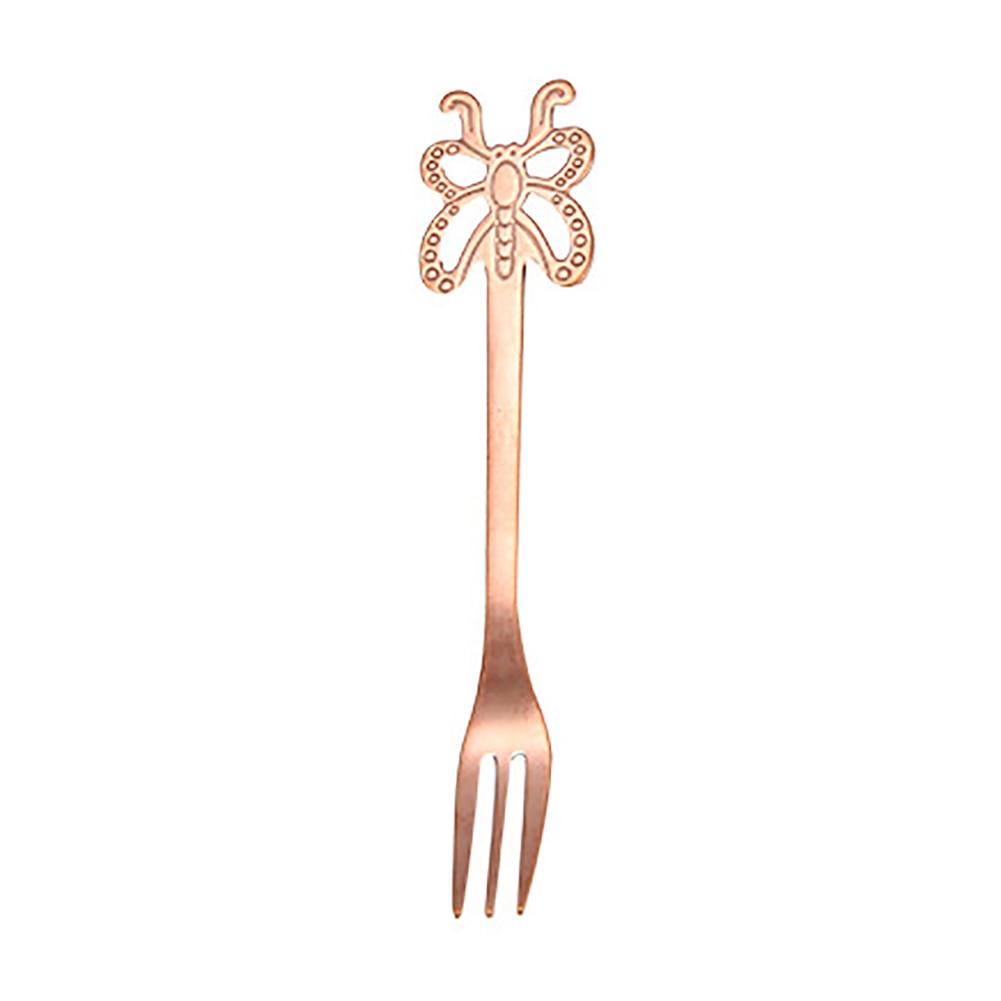 Bärbar butterfly stil rostfritt stål te dessert sked gaffel köksservis: Rosa gyllene gaffel