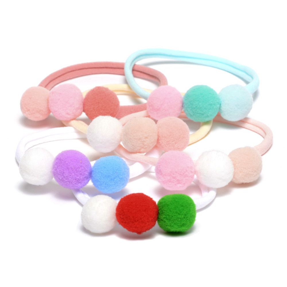 24pcs/lot Pom pom Sweet Baby Headband Soft Nylon Headband Infant Hair Accessory